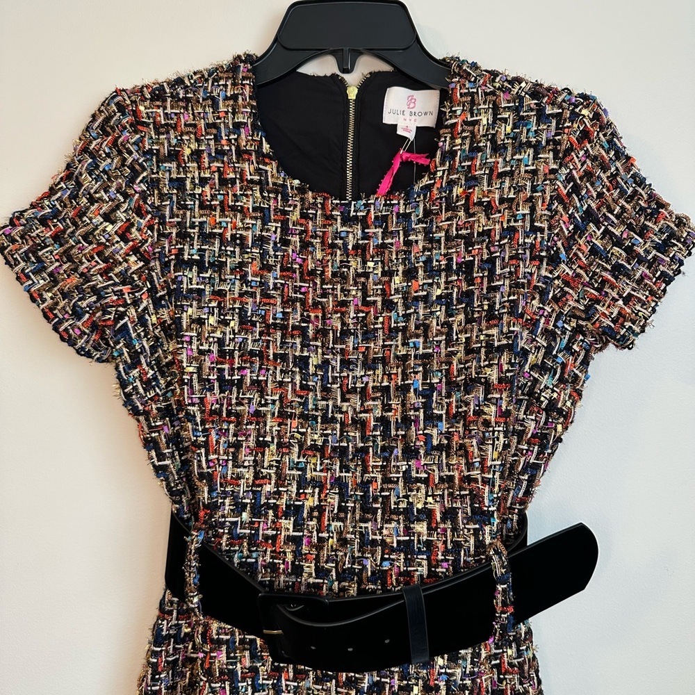 JB by Julie Brown Holiday Multi Color + Gold Tweed Cocktail Dress